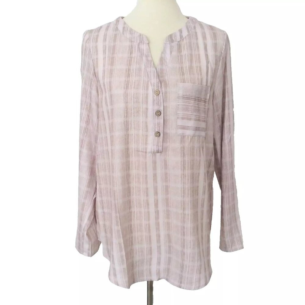 Misslook Beige Striped Cotton Blouse Tunic Top Size Large NWOT